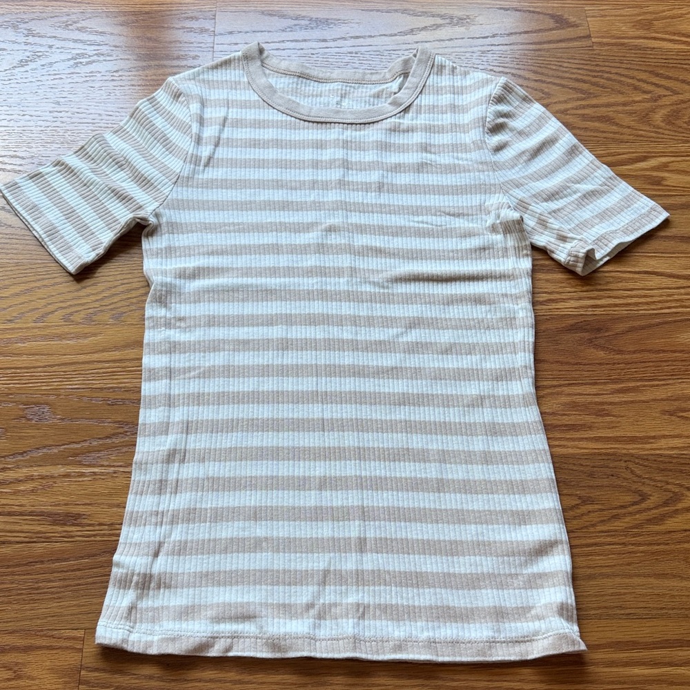 A New Day Cream and Tan Striped Tee